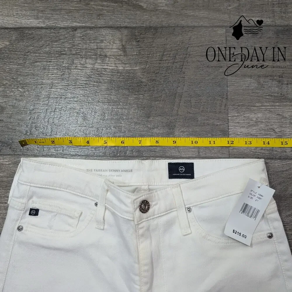 AG Adriano Goldschmied Farrah Skinny Ankle Jeans White Distressed NWT Size 4 (27